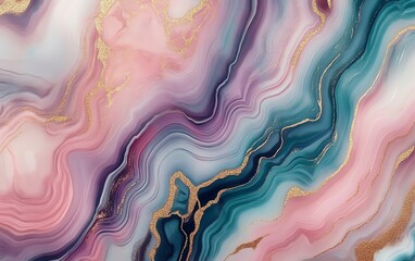 Luxurious swirling marble pattern with pink blue and gold veins for elegant home decor fashion and graphic design
