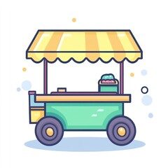 Naklejka premium Cartoon food cart with goods, simple vector illustration for market or mobile business