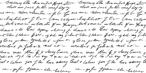 Abstract illegible handwritten text, seamless pattern. Vintage grunge bad calligraphy script, old book document. Vector illustration of monochrome unreadable handwriting cursive poetry paragraph