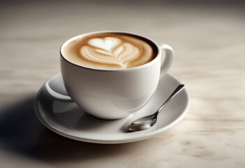 illustration isolated cup coffee cappuccino hot drink white background espresso cafes black latte mug plate beverage foam nubes bean small breakfast brown italian art design epicure aroma object