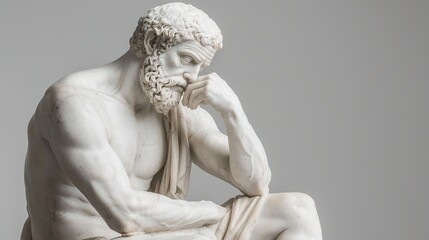 Detailed Roman philosopher sculpture in marble, adult figure exuding a sense of wisdom and contemplation, carved with meticulous precision, showcasing Roman artistry in every feature