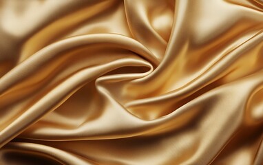 Obraz premium Luxurious golden silk fabric with elegant, smooth folds and a soft satin shine, high-end textile background for fashion, interior design, and decorative elements