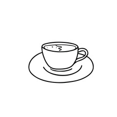 Coffee Cup isolated on white background. Black and white Hand drawn illustration of Americano in Doodle style. Ideal for beverage branding, cafe menu and graphic design projects.