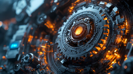 Fototapeta premium D of a miniature universe intricate organic machinery and bioluminescent lifeforms in a dystopian. organic vs. mechanical contrast. illustration. Mechanical Lifeforms. Illustration