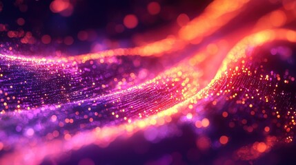 Abstract glowing wave particles, dark background, energy, technology