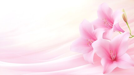 Fototapeta premium Pink lilies on silk, soft background