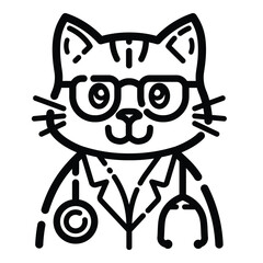 Doctor Cat Outline Icon Isolated On White Background