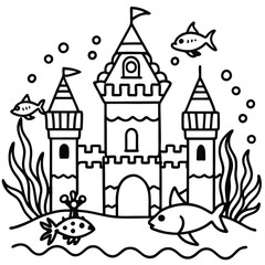 Cute Underwater Castle Coloring Page for Kids