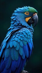 Obraz premium Deep cobalt blue parrot feathers, intricate detail, macro, fine detail, blue