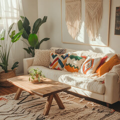 Bohemian-Inspired Living Room with Cozy Natural Accents