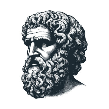 Head of Ancient Greek Philosopher &ndash; Black and White Icon Vector and Illustration"