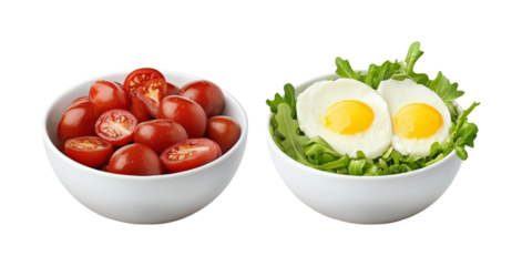 Healthy breakfast bowl tomatoes and eggs kitchen food isolated on transparent background