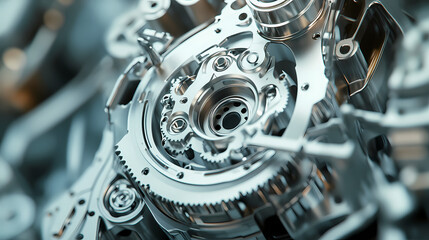 Naklejka premium A detailed shot of a mechanical engineering part being assembled, with clean space for text around the part. Mechanical Lifeforms. Illustration