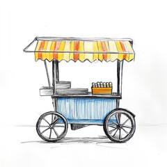 Hand-drawn colorful food cart illustration. Ideal for menus, street market ads