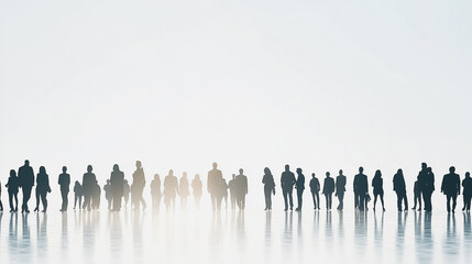 Naklejka premium Group of business people silhouettes in modern office building and business network concept. Human resources with pastel innovation charts and graphs with statistics to analyze business