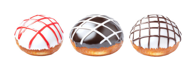 Naklejka premium Delicious donuts with icing bakery food bright isolated on transparent background