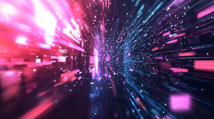 Fototapeta premium Abstract high-speed technology POV motion blur, depicting digital advancements and future tech concepts in an urban setting