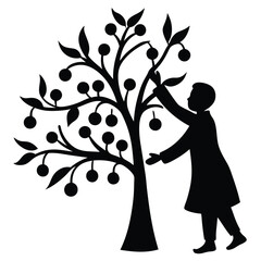 Obraz premium Silhouette of a person picking fruit from a stylized fruit tree