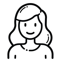 Smiling Young Woman Outline Icon Isolated On White Background