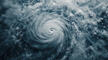 High-resolution satellite view of a hurricane in the Gulf of Mexico, the eye of the storm clearly visible, surrounded by an immense cloud formation, with swirling patterns and intense weather dynamics