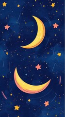 Fototapeta premium Two crescent moons and scattered stars in a dark sky