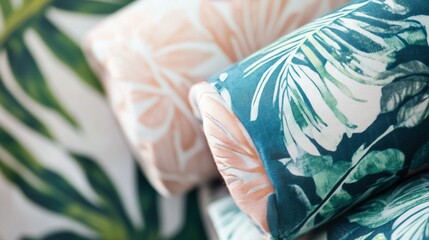 Bright summer fabrics featuring tropical patterns for vibrant outdoor decor and entertaining in warm weather. Generative AI