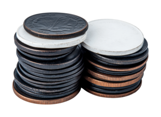 Counting coins for savings home office finance indoor isolated on transparent background