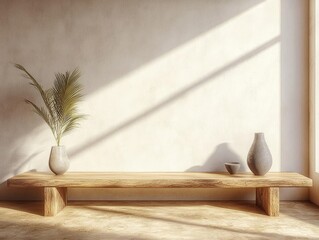 Wooden Bench Decor: Minimalist Home Style with Plants and Vases