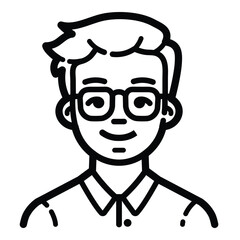 Smart Young Man Outline Icon Isolated On White Background