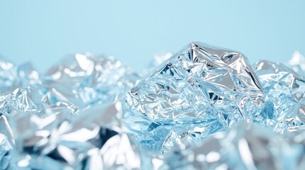 Crumpled metallic foil texture, blue background, abstract design, for website background