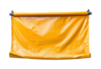 Unrolling yellow banner studio indoor isolated on transparent background