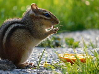 Chipmunk eating orange slice