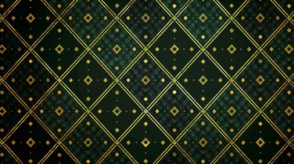 Elegant Geometric Pattern with Diamonds and Lines in Dark Green