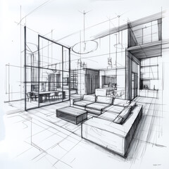CAD technical architecture interior design sketch drawing of a house