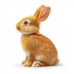 Naklejka premium A cute ginger rabbit, captured in a studio shot, sits attentively against a stark white backdrop.