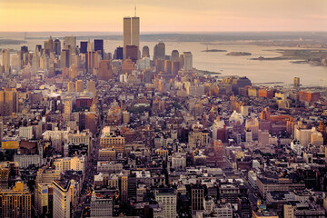Aerial view of Manhattan and World Center at dawn from Empire State Building