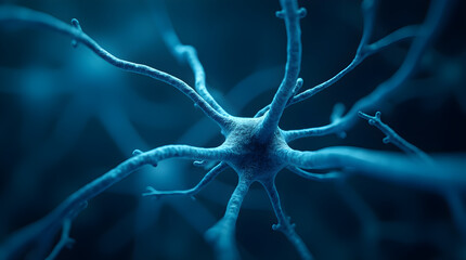 Neuron Cell Illustration: Detailed Blue Neural Network Anatomy, Brain Cell Structure, Scientific Medical Visualization, Neuroscience Concept Art, Stock Image