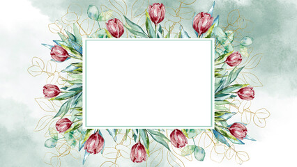 Watercolor leaves background and tulip flowers animation grow moving minimal decoration botanical ecological cosmetic wedding invitation spring summer plants