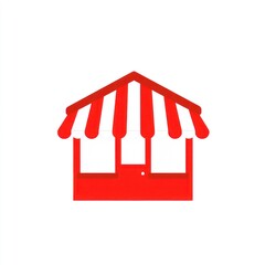 Shop Illustration Simple red store front with striped awning on a white background