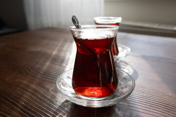 turkish cup of tea with teapot