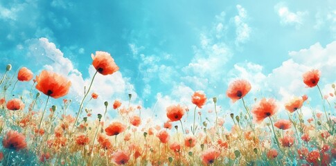 Obraz premium Watercolor Painting of Poppies in a Sunny Field