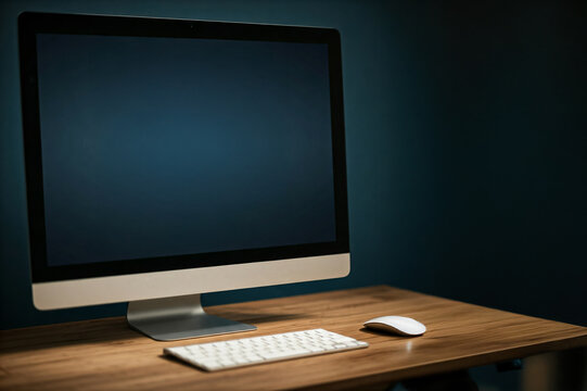 Modern computer monitor on desk in office interior