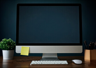 Fototapeta premium Modern computer monitor on desk in office interior