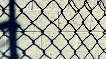 Naklejka premium Chain-link fence shadow on wall, urban background, texture
