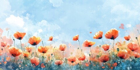 Obraz premium Vibrant Orange Poppies Bloom Under a Sunny Sky