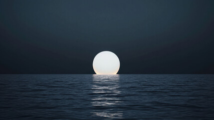 Sun in Natural Phenomena Theme, serene sunset over calm waters, with large sun reflecting on ocean surface