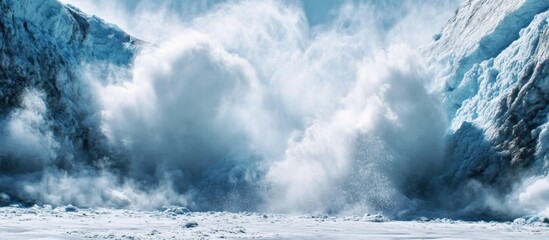 Powerful avalanche crashing down the snowy mountain, displaying winter's fury