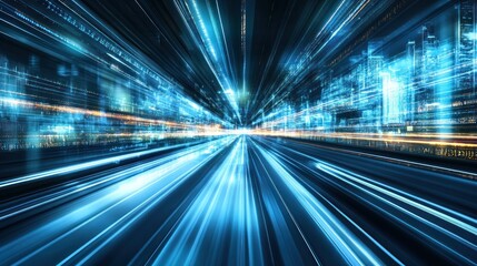 Futuristic highway, city data stream, night, speed, digital