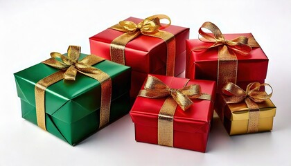 Obraz premium Christmas. Birthday, presents. red and gold gift wrapping against a white background