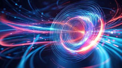 Obraz premium Abstract swirling light tunnel, digital art, futuristic background, technology concept